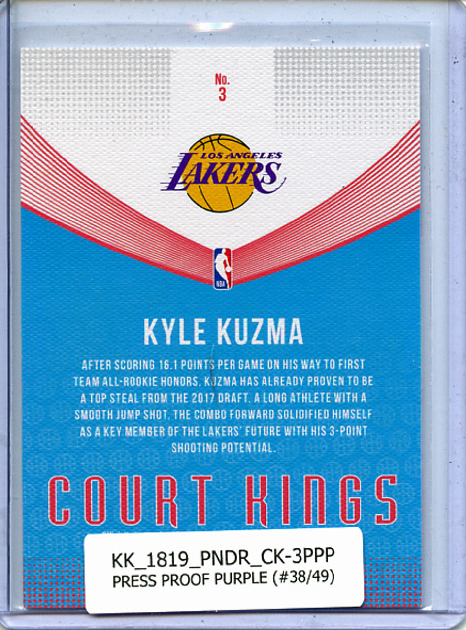Kyle Kuzma 2018-19 Donruss, Court Kings #3 Press Proof Purple (#38/49)