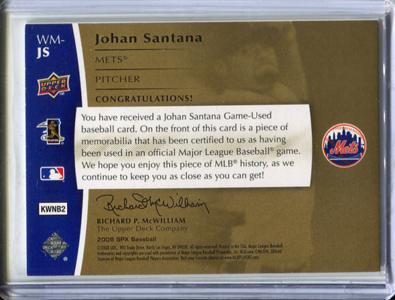 Johan Santana 2008 SPx, Winning Materials SPx #WM-GR (#100/150)