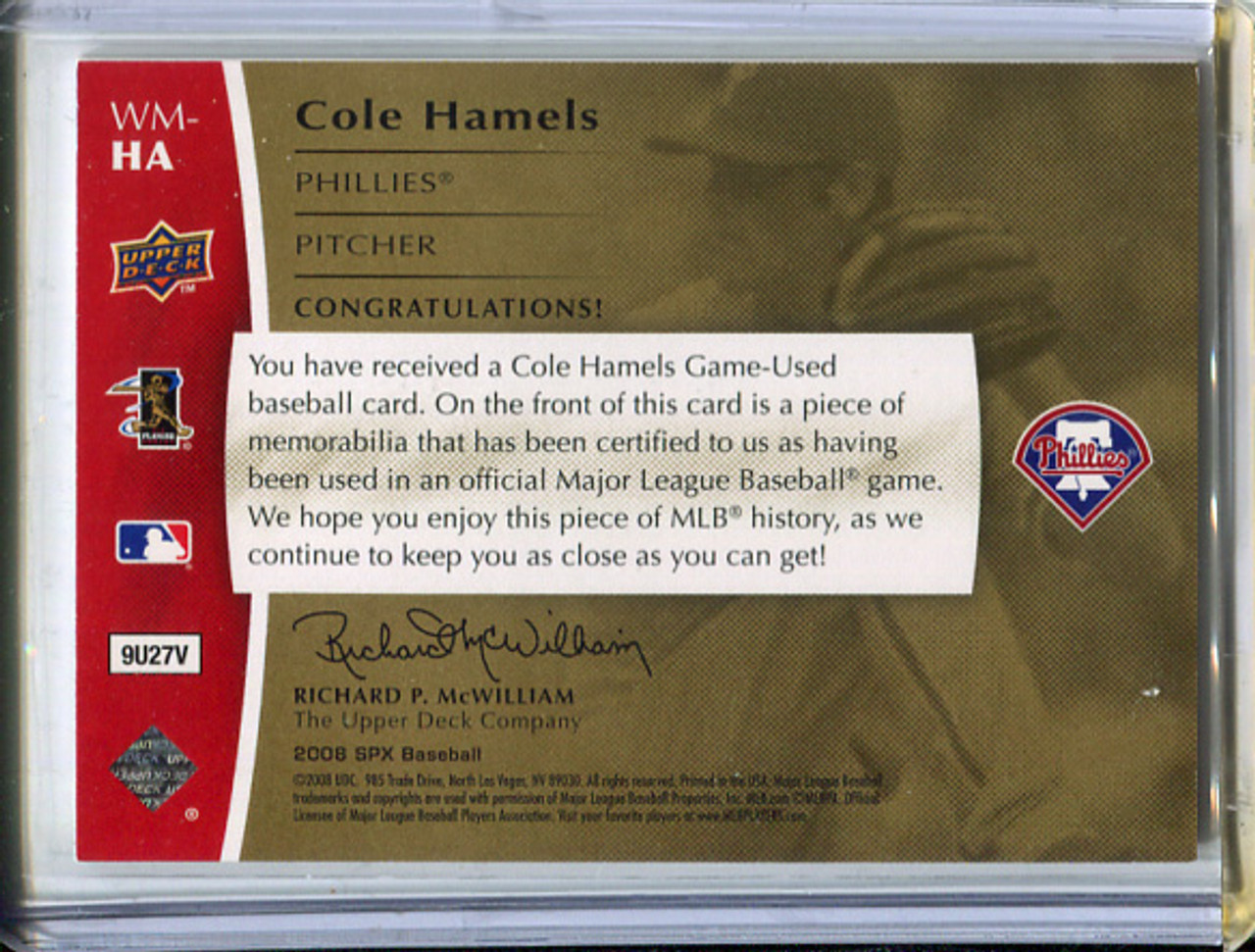 Cole Hamels 2008 SPx, Winning Materials SPx 150 #WM-HA (#085/150)