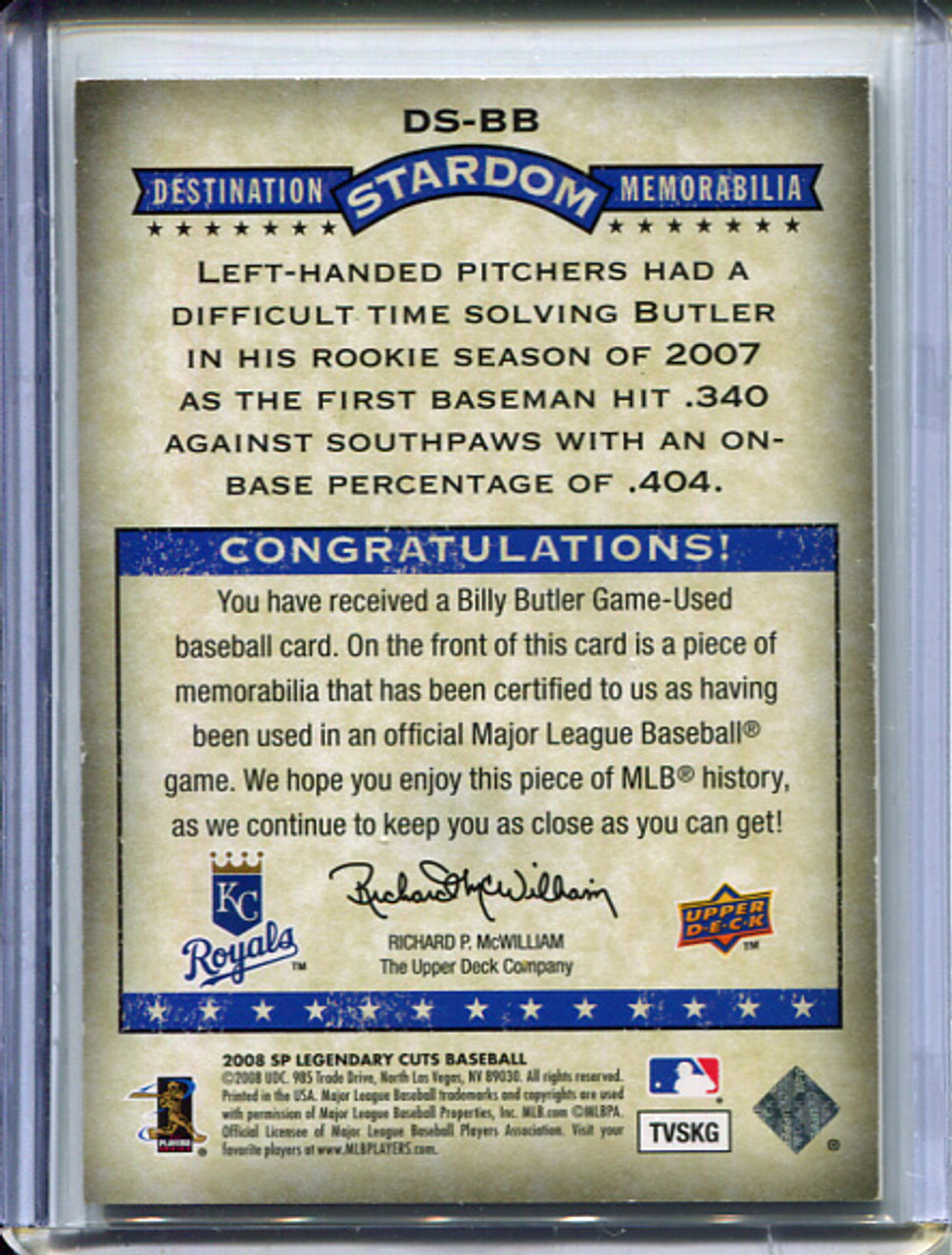 Billy Butler 2008 SP Legendary Cuts, Destination Stardom Memorabilia #DS-BB