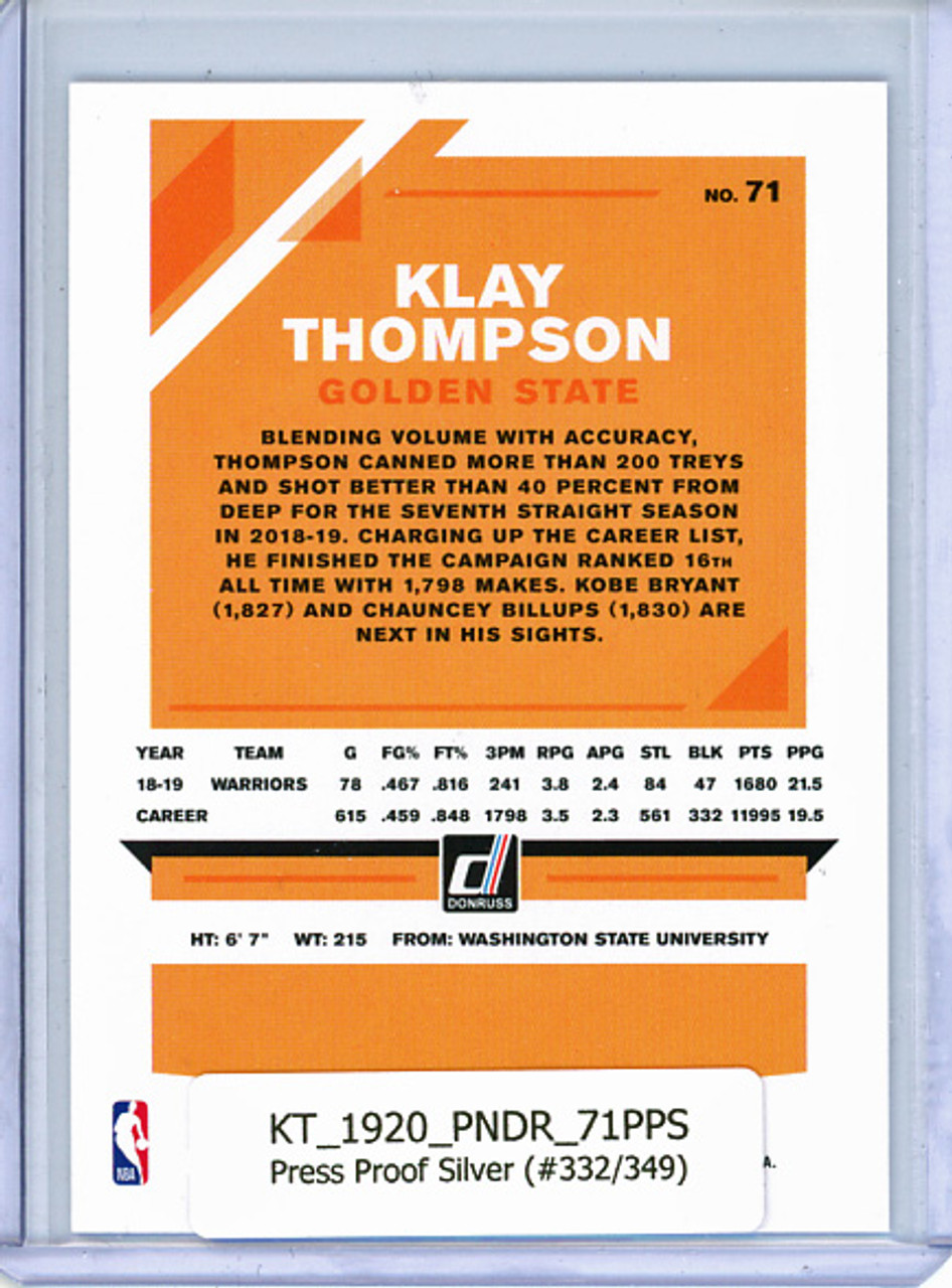 Klay Thompson 2019-20 Donruss #71 Press Proof Silver (#332/349)