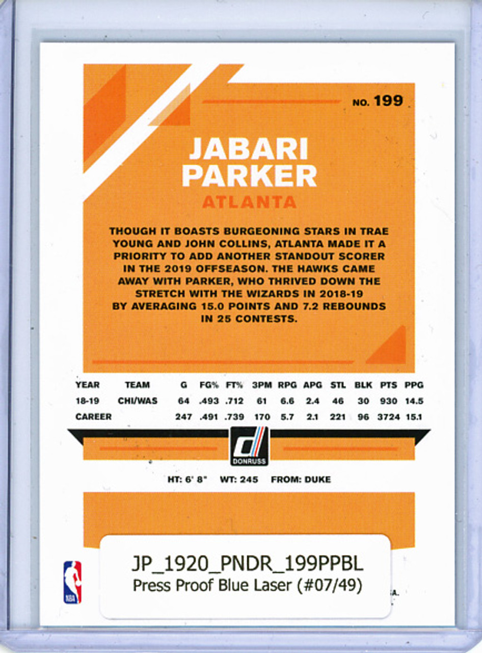 Jabari Parker 2019-20 Donruss #199, Press Proof Blue Laser (#07/49)