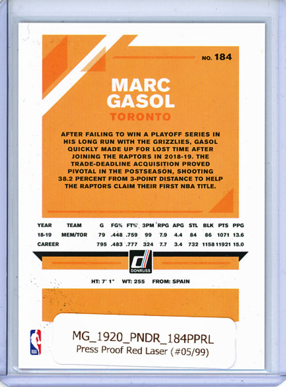 Marc Gasol 2019-20 Donruss #184, Press Proof Red Laser (#05/99)