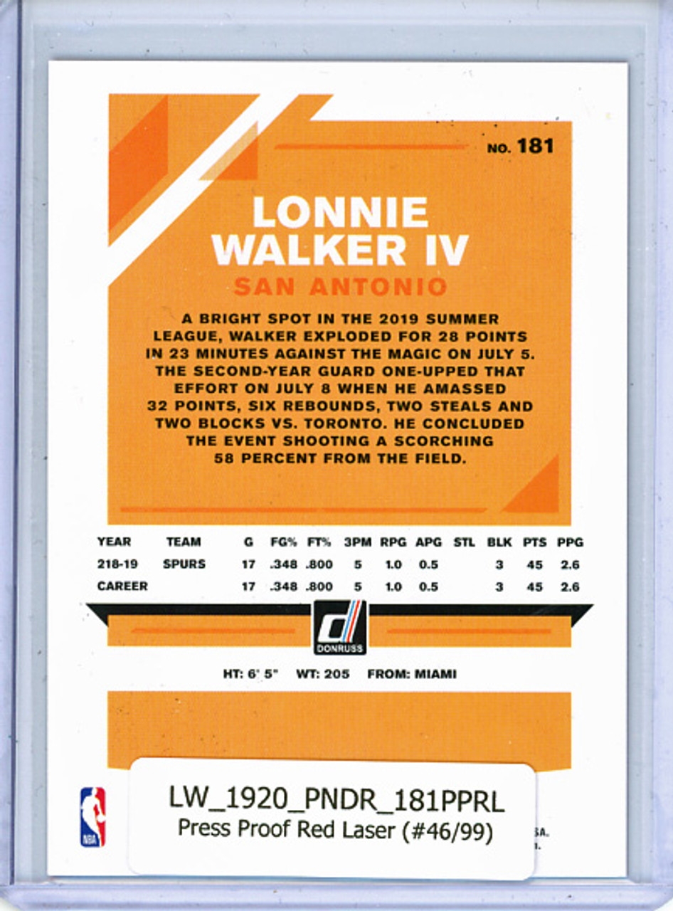 Lonnie Walker IV 2019-20 Donruss #181 Press Proof Red Laser (#46/99)