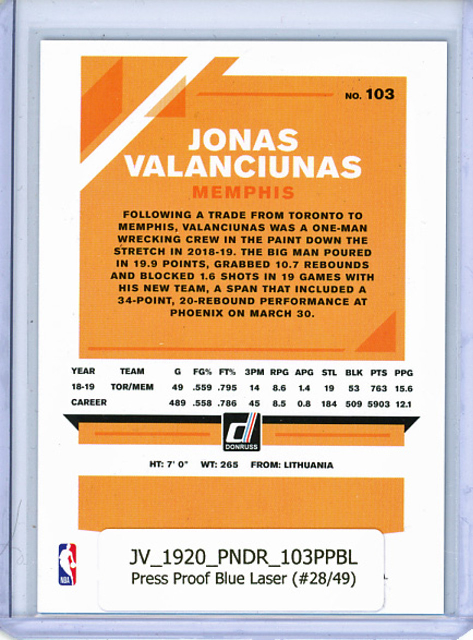Jonas Valanciunas 2019-20 Donruss #103, Press Proof Blue Laser (#28/49)