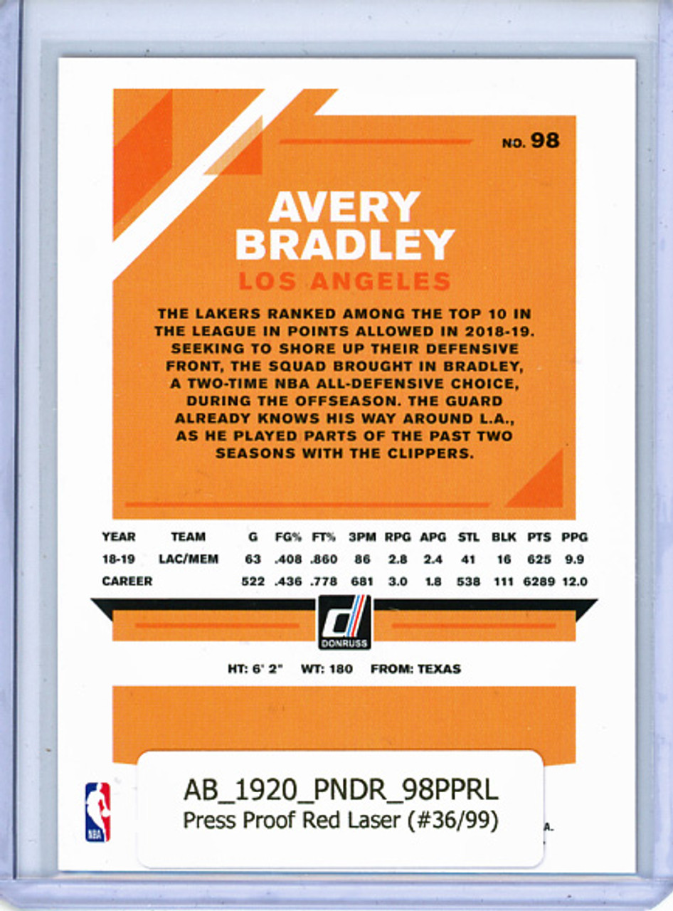 Avery Bradley 2019-20 Donruss #98, Press Proof Red Laser (#36/99)