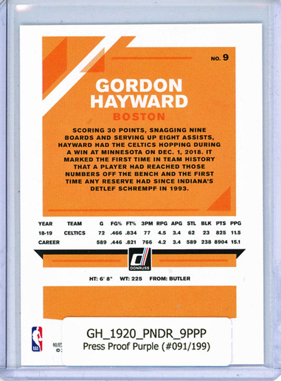 Gordon Hayward 2019-20 Donruss #9 Press Proof Purple (#091/199))