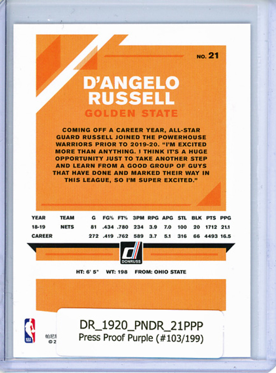D'Angelo Russell 2019-20 Donruss #21, Press Proof Purple (#103/199)