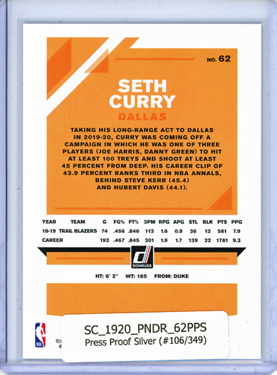 Seth Curry 2019-20 Donruss #62 Press Proof Silver (#106/349)