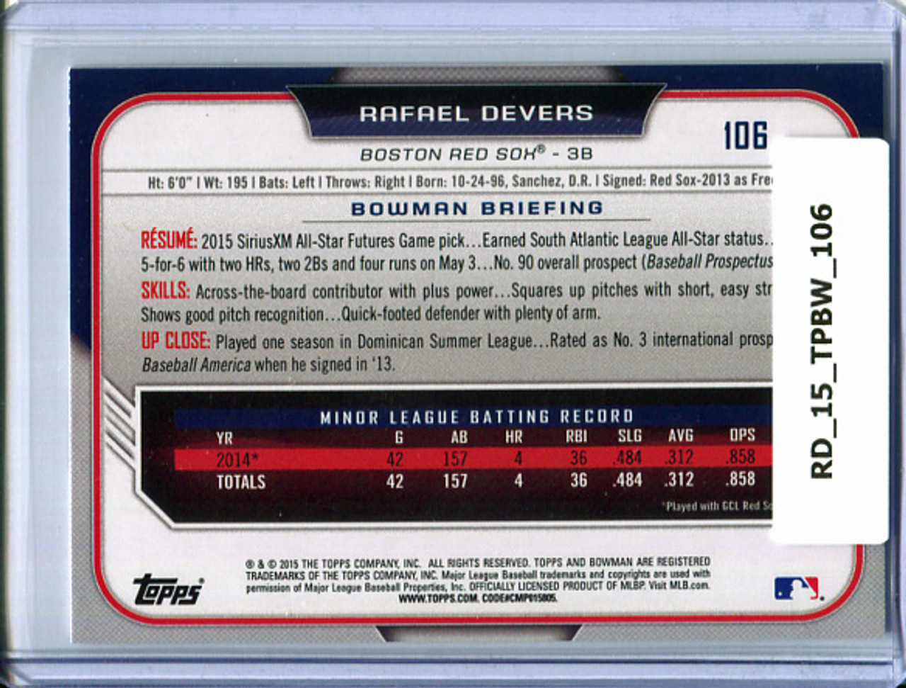 Rafael Devers 2015 Bowman Draft #106