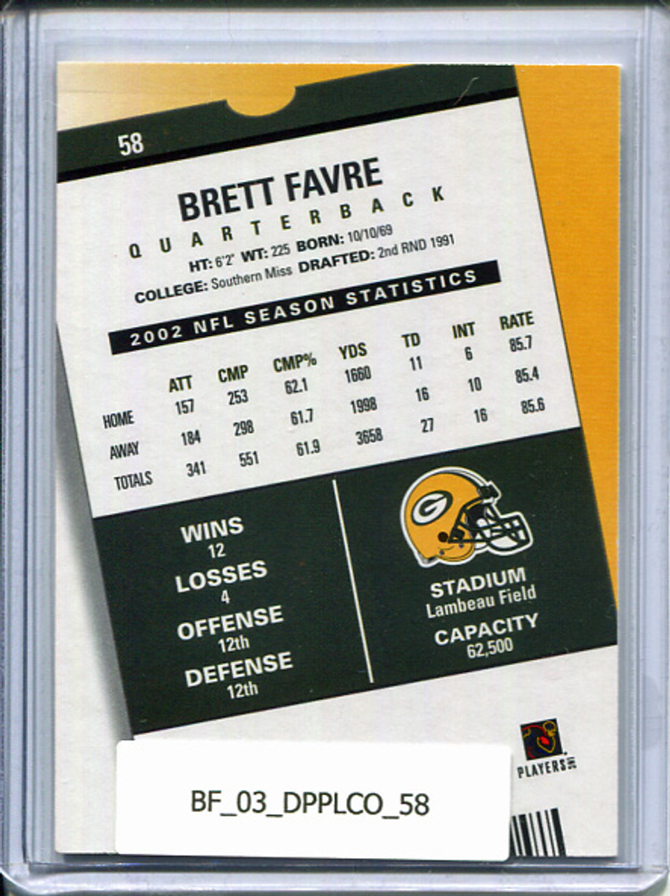 Brett Favre 2003 Contenders #58