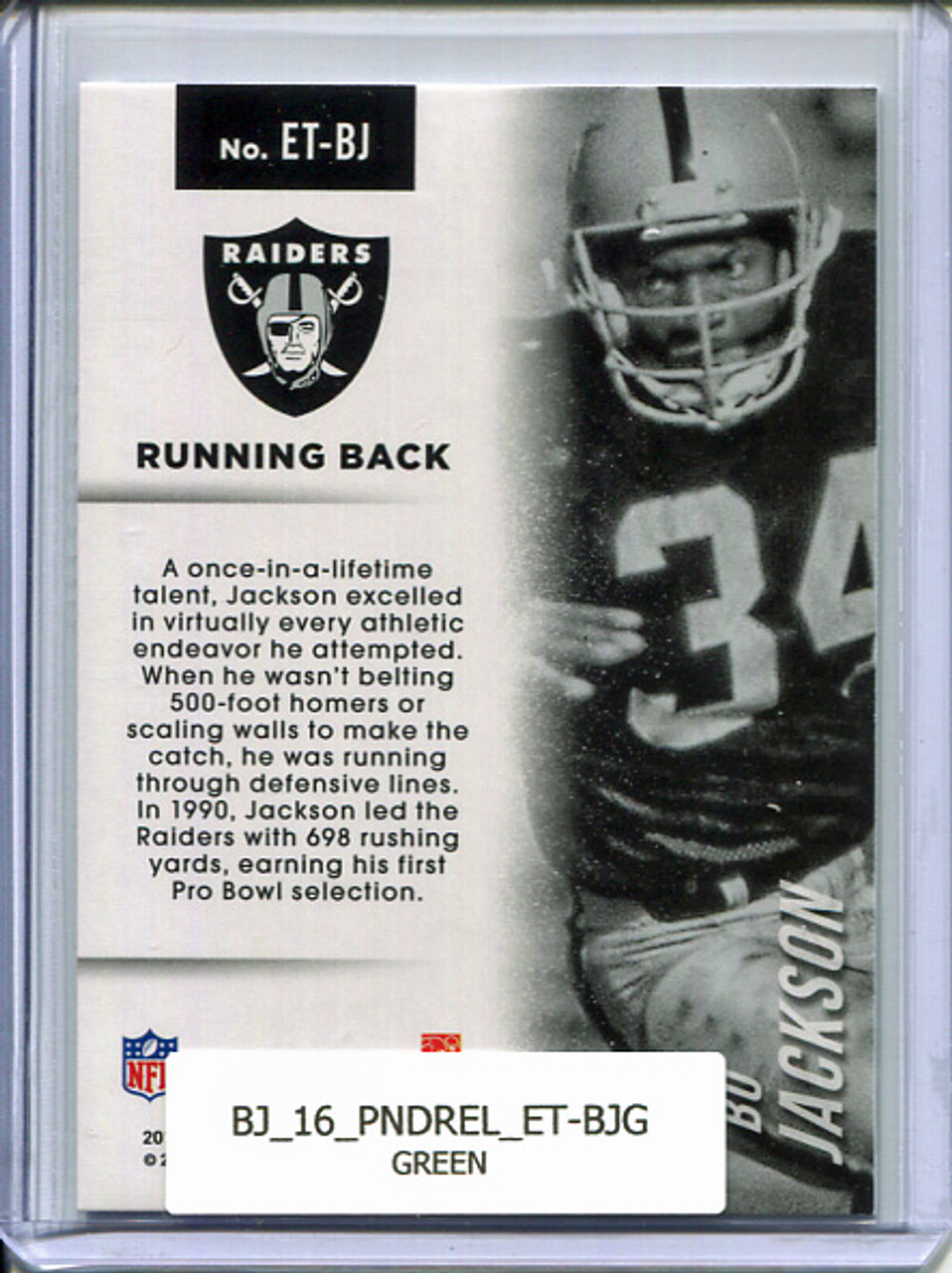 Bo Jackson 2016 Donruss Elite, Etched in Time #ET-BJ Green