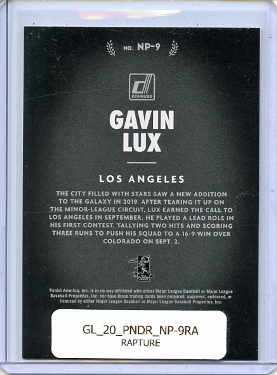 Gavin Lux 2020 Donruss, Now Playing #NP-9 Rapture