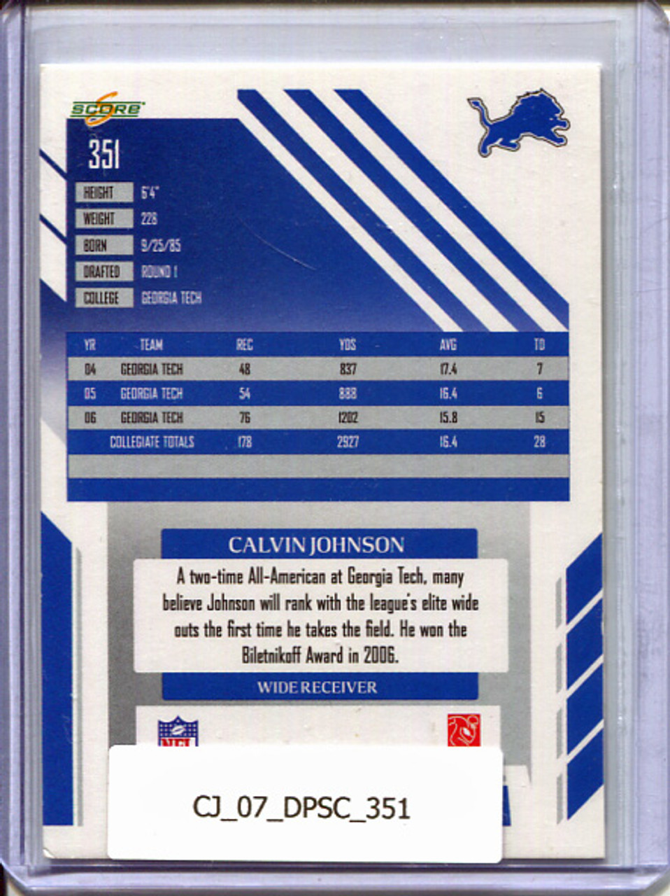 Calvin Johnson 2007 Score #351