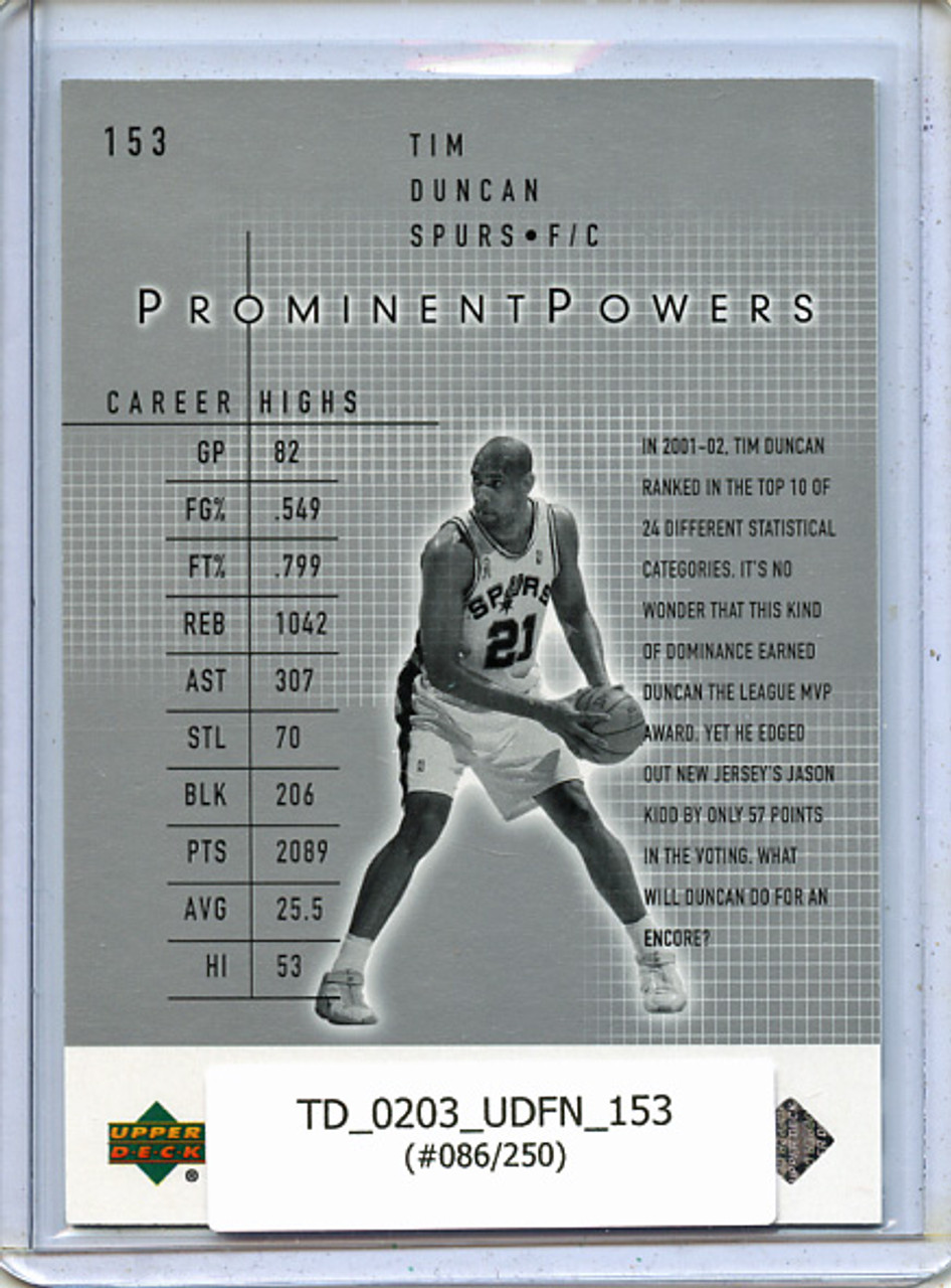 Tim Duncan 2002-03 Finite #153 Prominent Powers (#086/250)