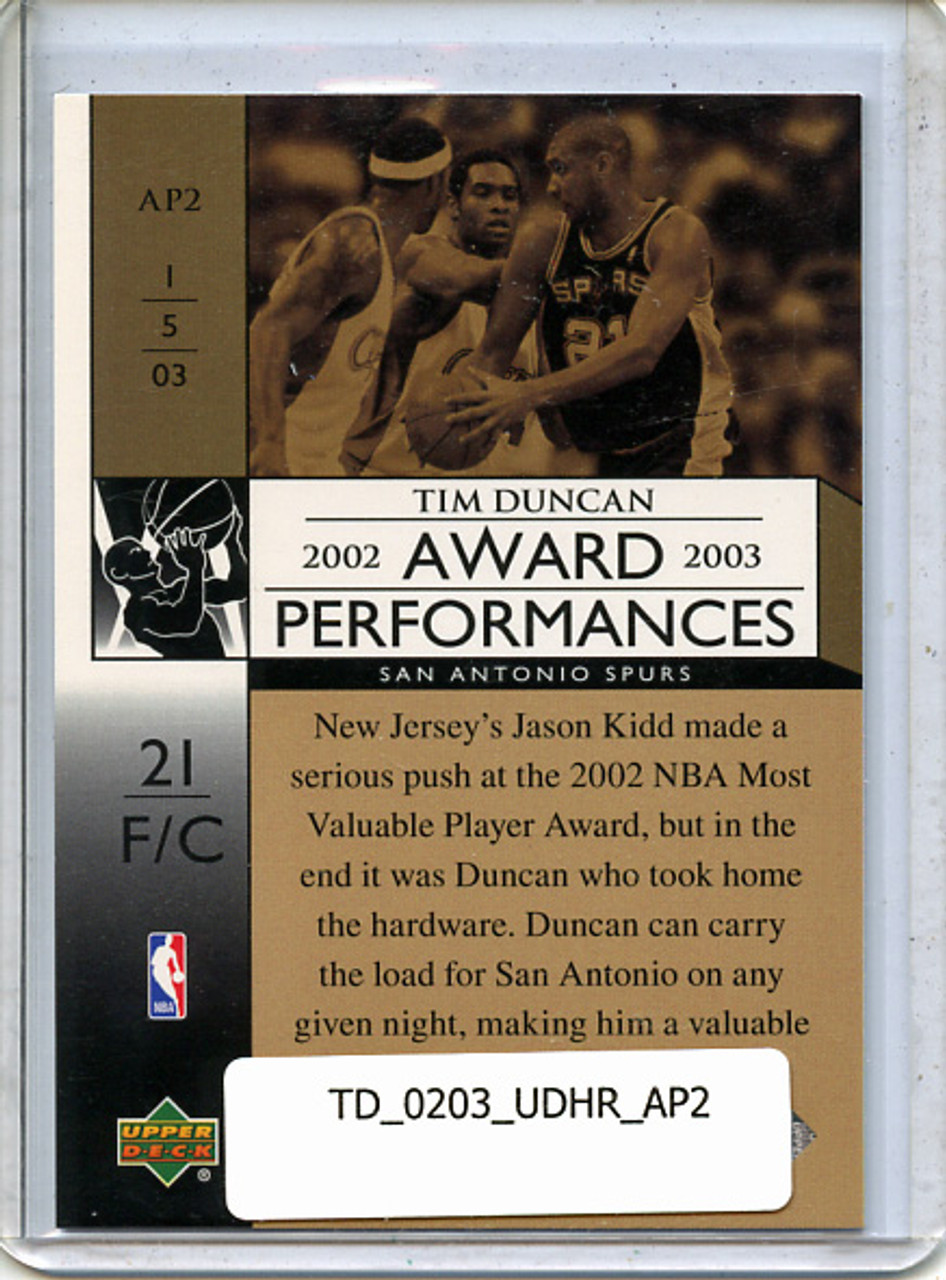 Tim Duncan 2002-03 Honor Roll, Award Performances #AP2