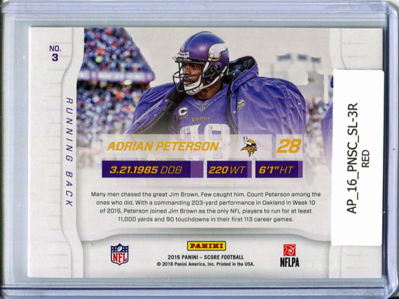 Adrian Peterson 2016 Score, Sidelines #3 Red
