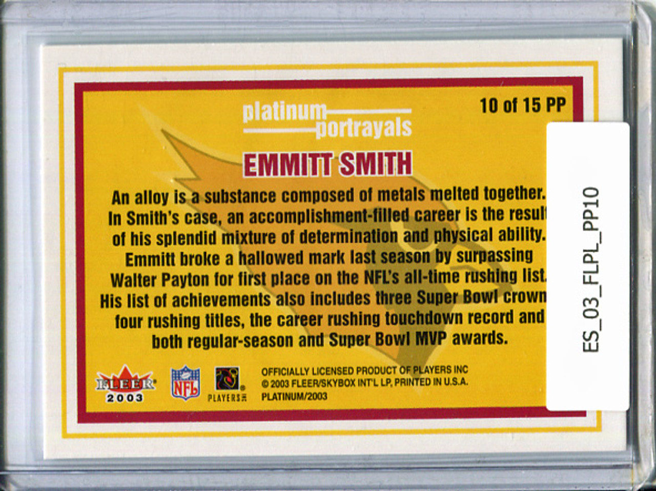 Emmitt Smith 2003 Platinum, Platinum Portrayals #PP10