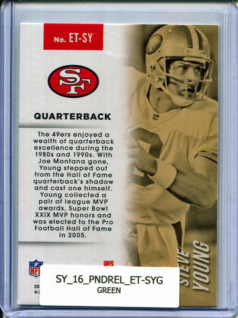 Steve Young 2016 Donruss Elite, Etched in Time #ET-SY Green