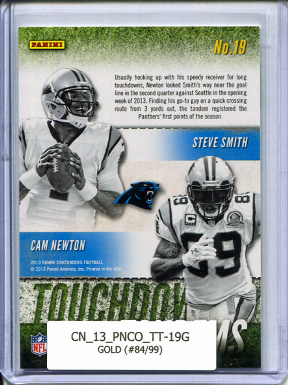Cam Newton, Steve Smith 2013 Contenders, Touchdown Tandems #19 Gold (#84/99)