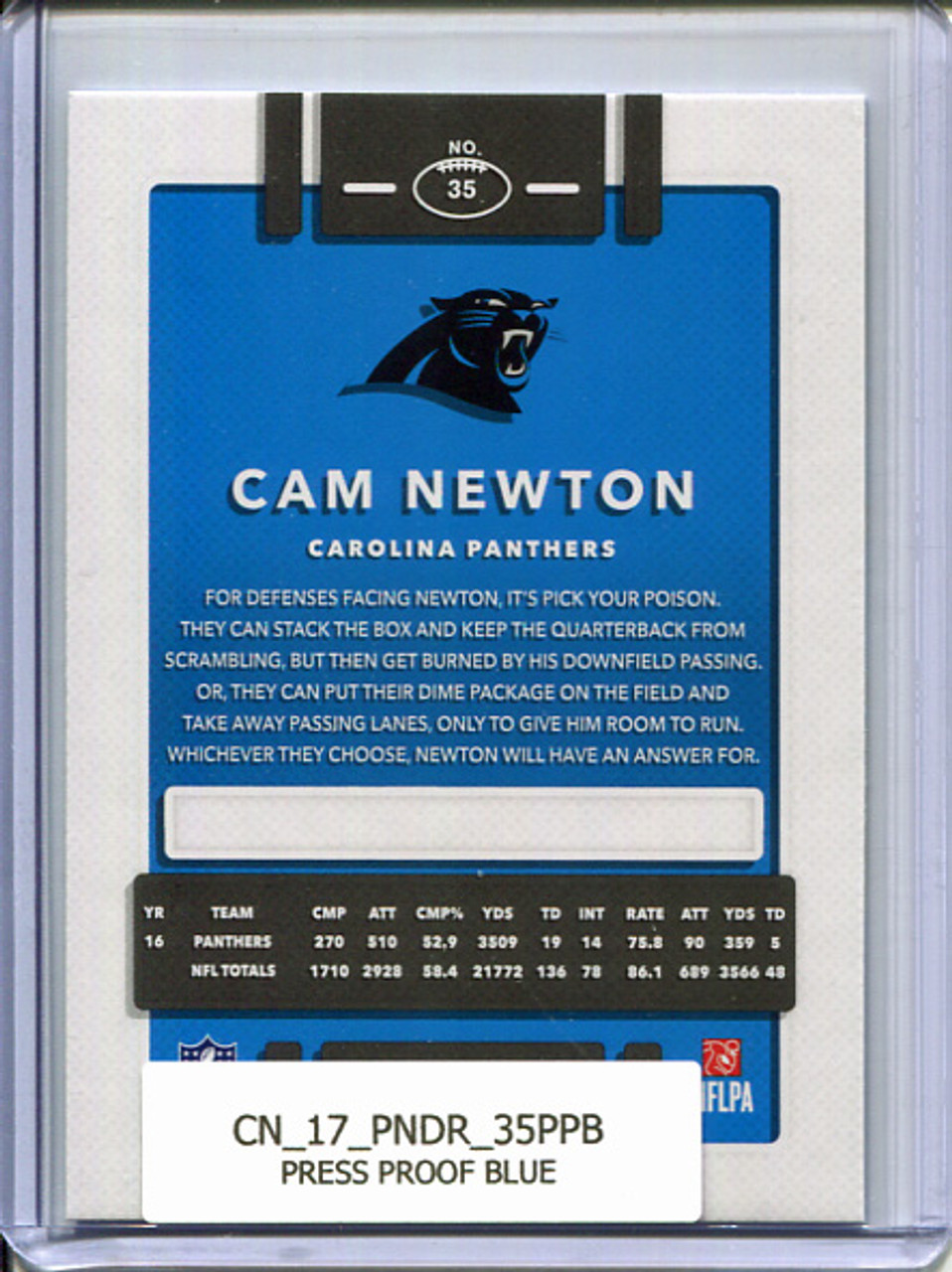 Cam Newton 2017 Donruss #35 Press Proofs Blue