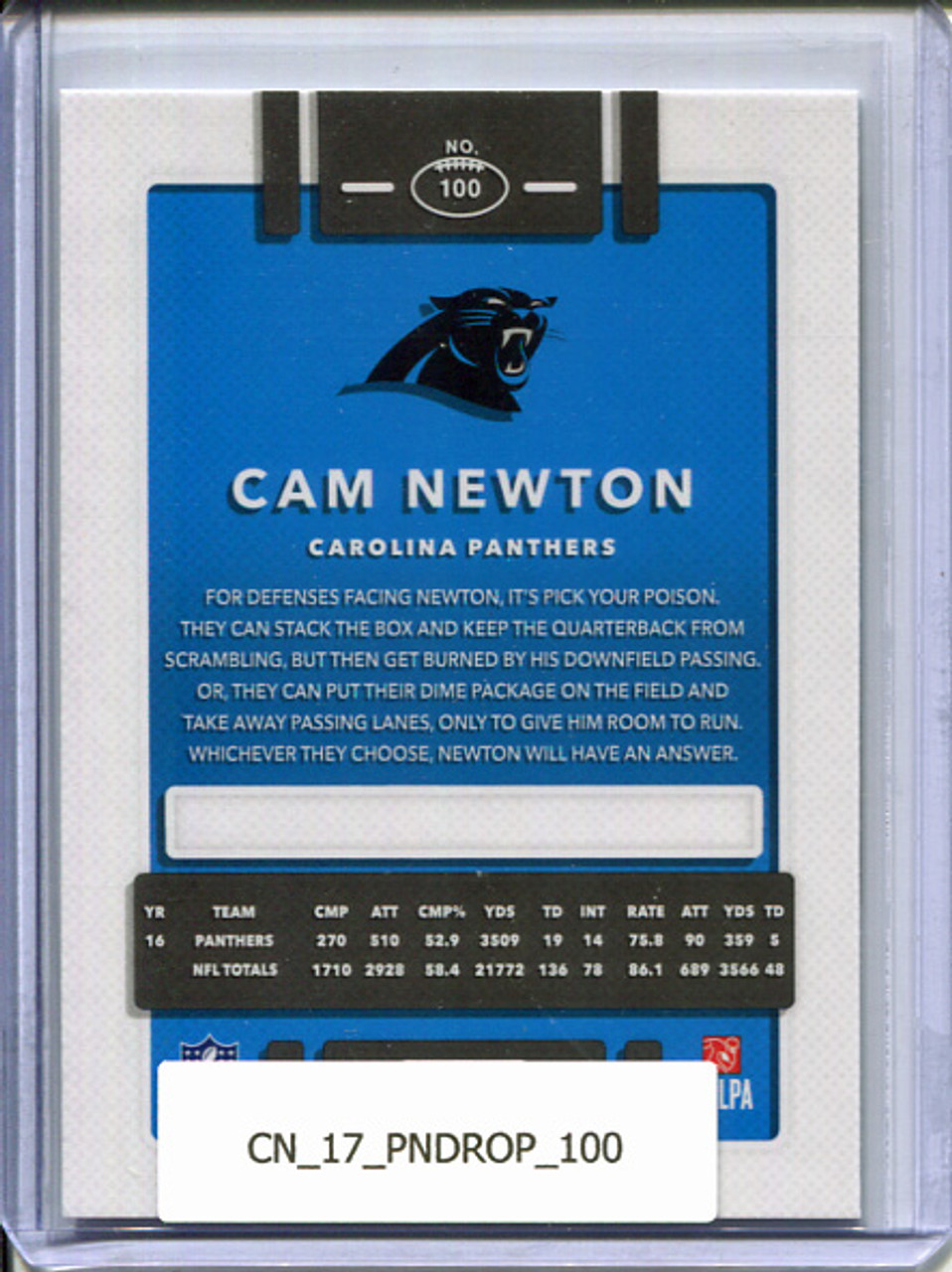 Cam Newton 2017 Donruss Optic #100