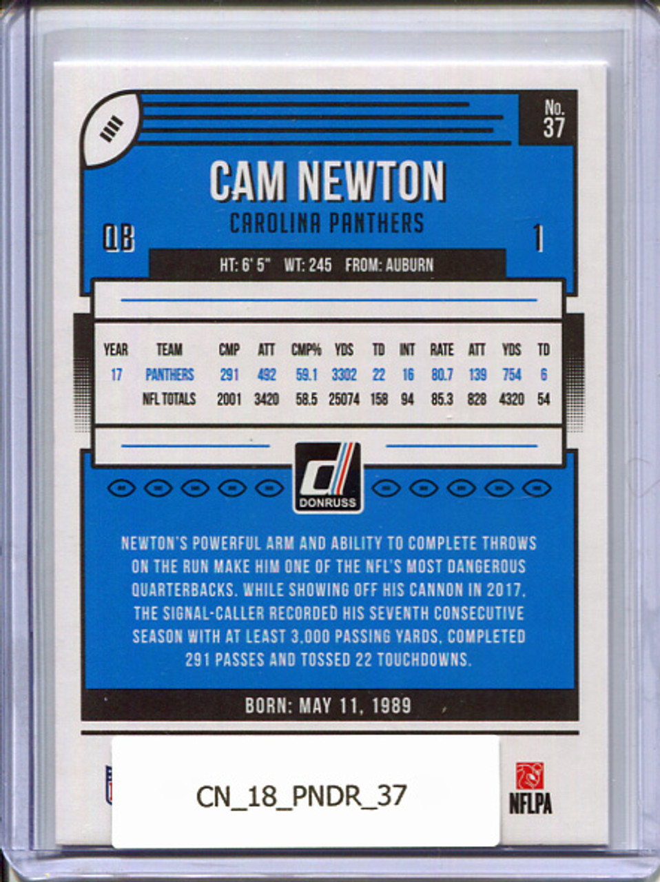 Cam Newton 2018 Donruss #37