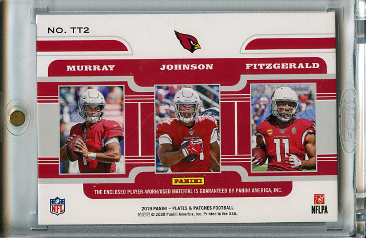 Kyler Murray, Larry Fitzgerald, David Johnson 2019 Plates & Patches, Talented Trios Patches #TT2 Purple (#10/25)
