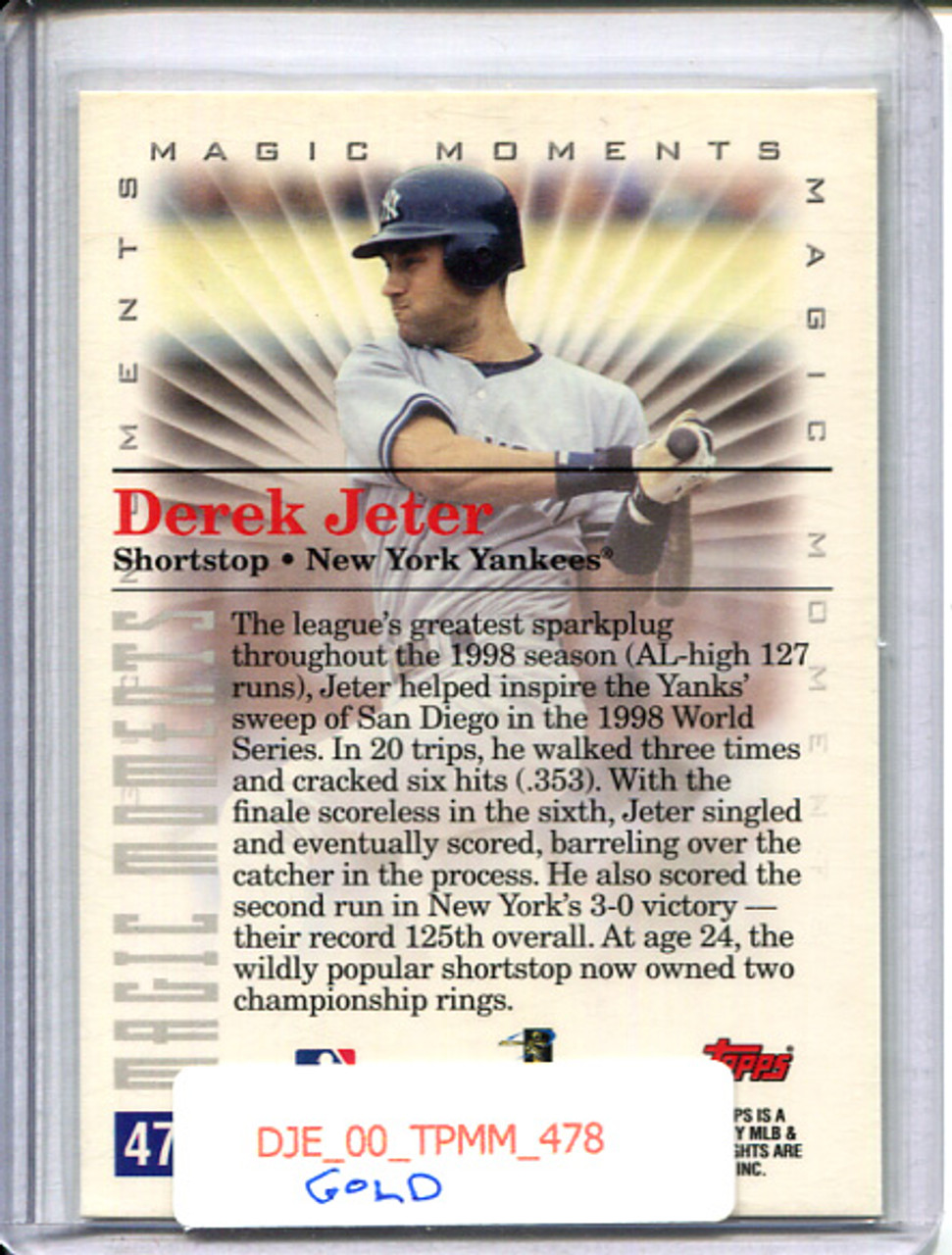 Derek Jeter 2000 Topps #478 Magic Moments 1998 World Series Gold