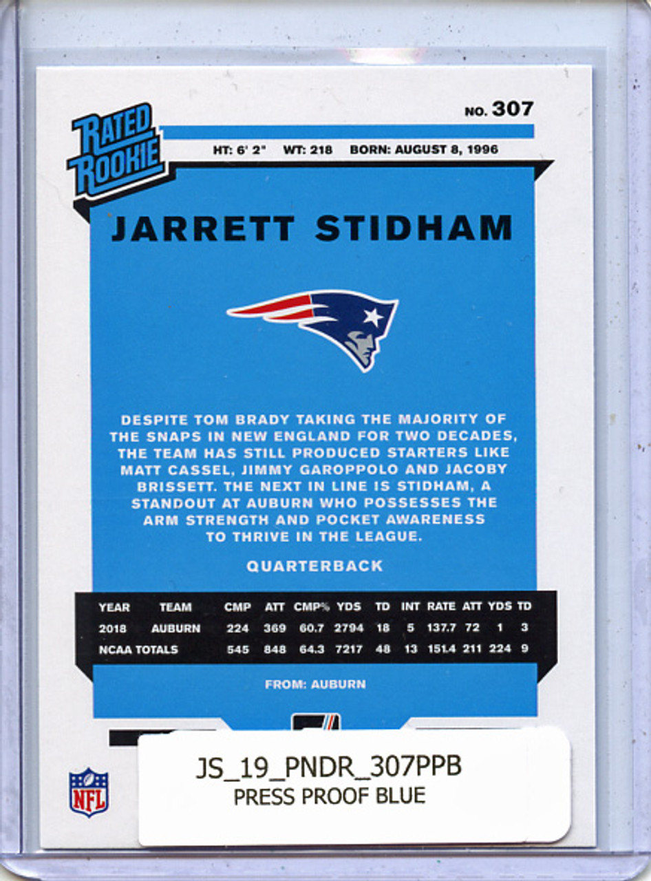 Jarrett Stidham 2019 Donruss #307 Press Proof Blue