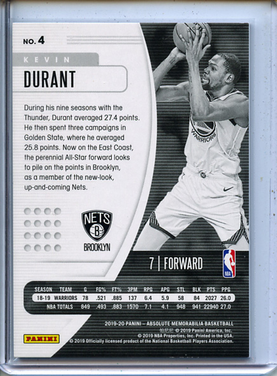 Kevin Durant 2019-20 Absolute #4 Red (#096/199)