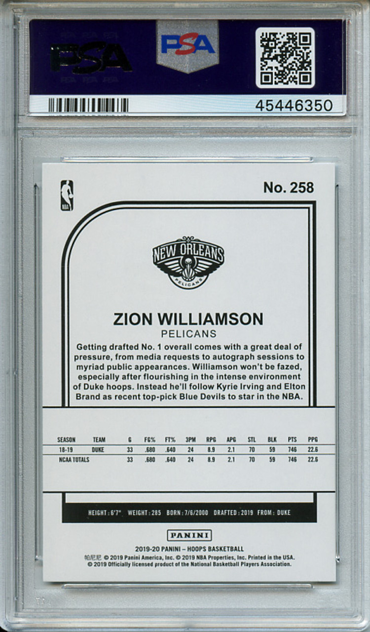 Zion Williamson 2019-20 Hoops #258 Winter PSA 10 Gem Mint (#45446350)