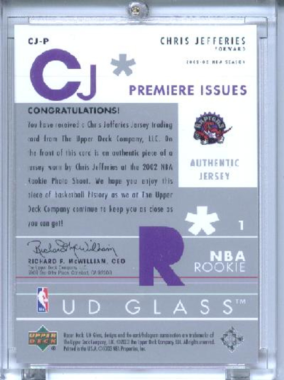 Chris Jefferies 2002-03 Glass, Premier Issues Jersey #CJ-P