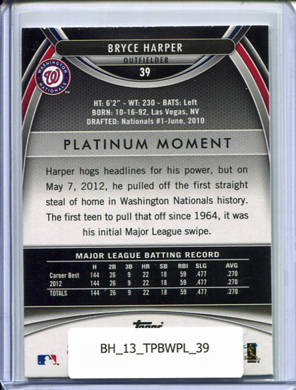 Bryce Harper 2013 Bowman Platinum #39