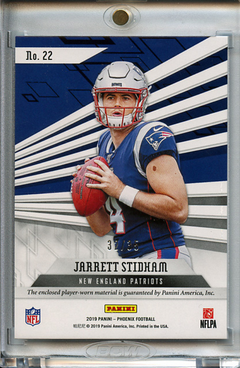 Jarrett Stidham 2019 Phoenix, Rookie Premiere Memorabilia #22 Prime Blue (#32/35)