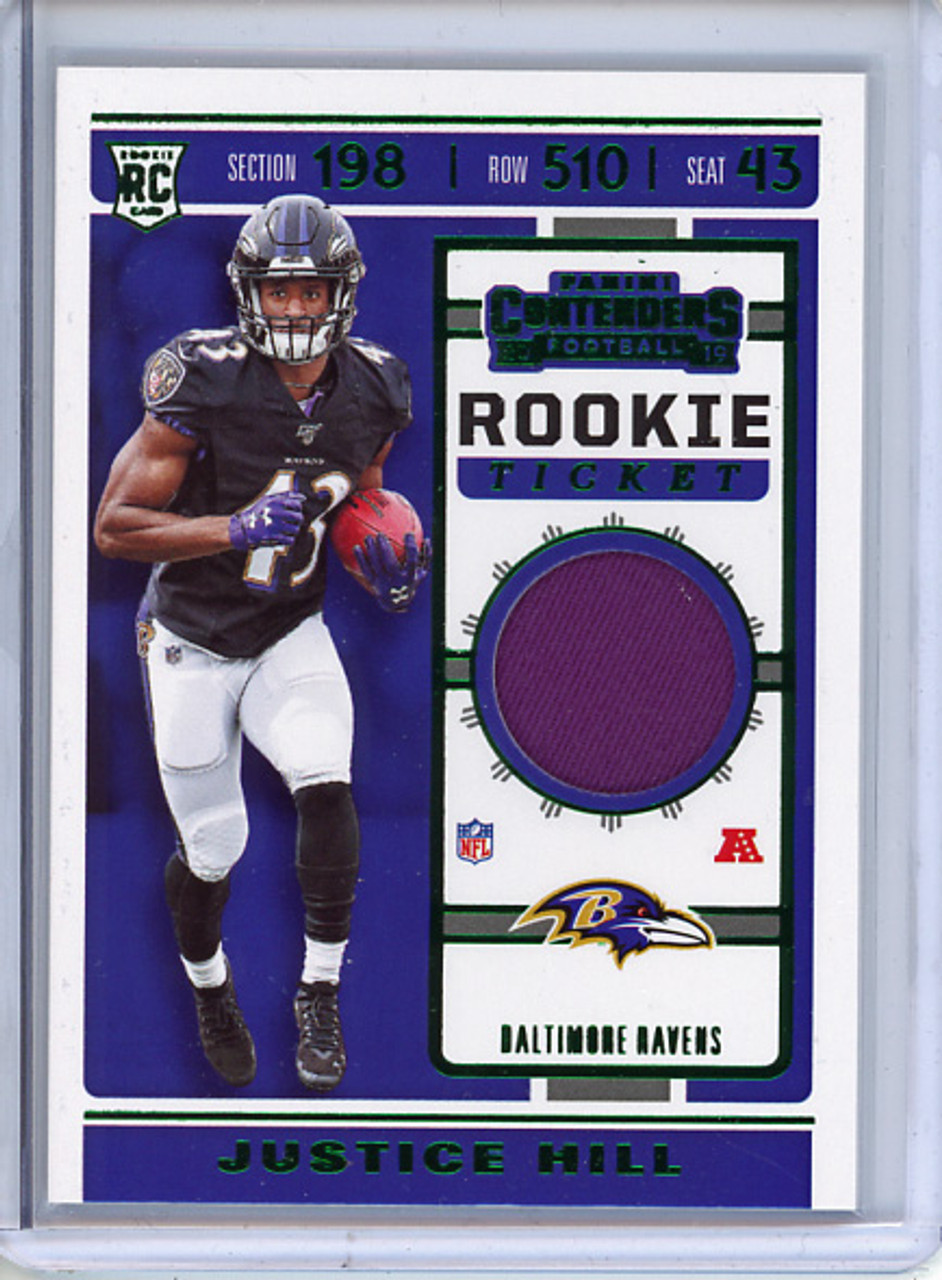 Justice Hill 2019 Contenders, Rookie Ticket Swatches #RTS-29 Emerald (1)