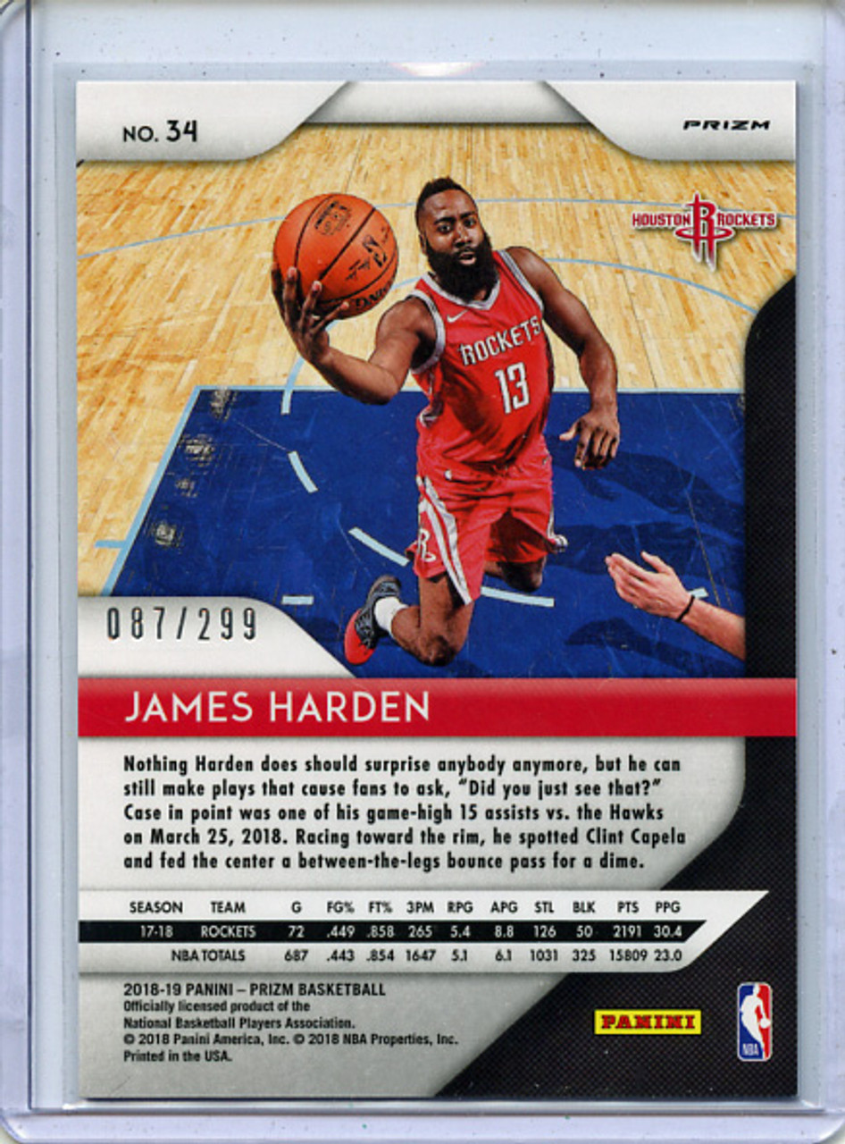 James Harden 2018-19 Prizm #34 Red (#087/299) - Small Indent