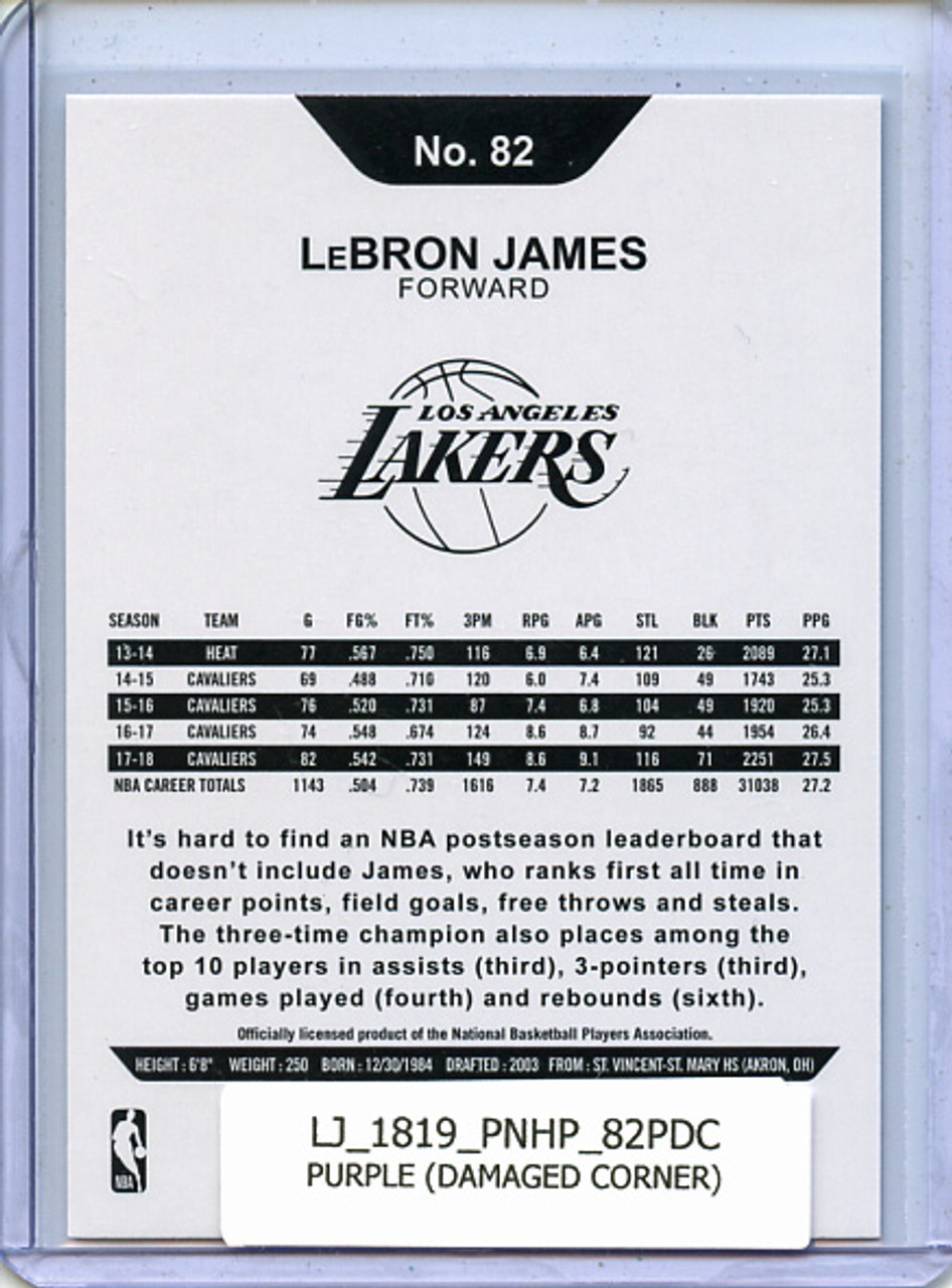 LeBron James 2018-19 Hoops #82 Purple - Dinged Corner