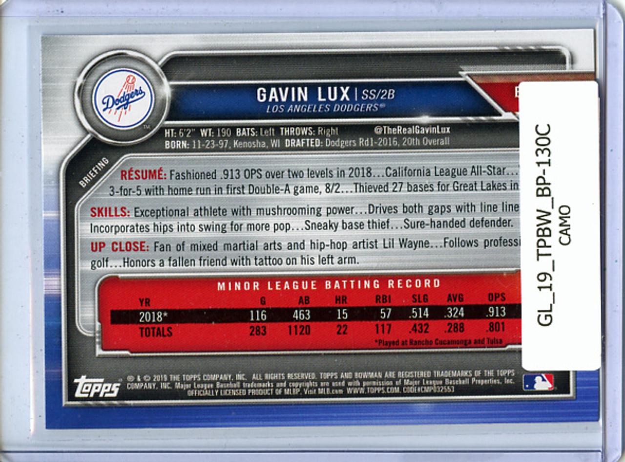 Gavin Lux 2019 Bowman Prospects #BP-130 Camo