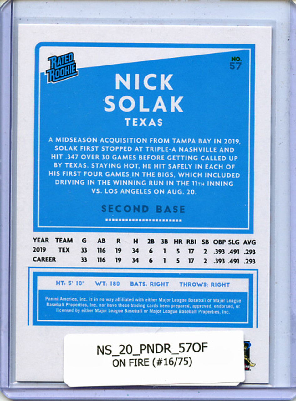 Nick Solak 2020 Donruss #57 On Fire (#16/75)