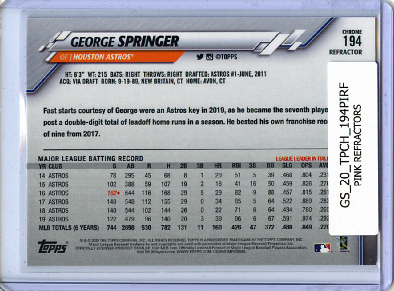 George Springer 2020 Topps Chrome #194 Pink Refractors