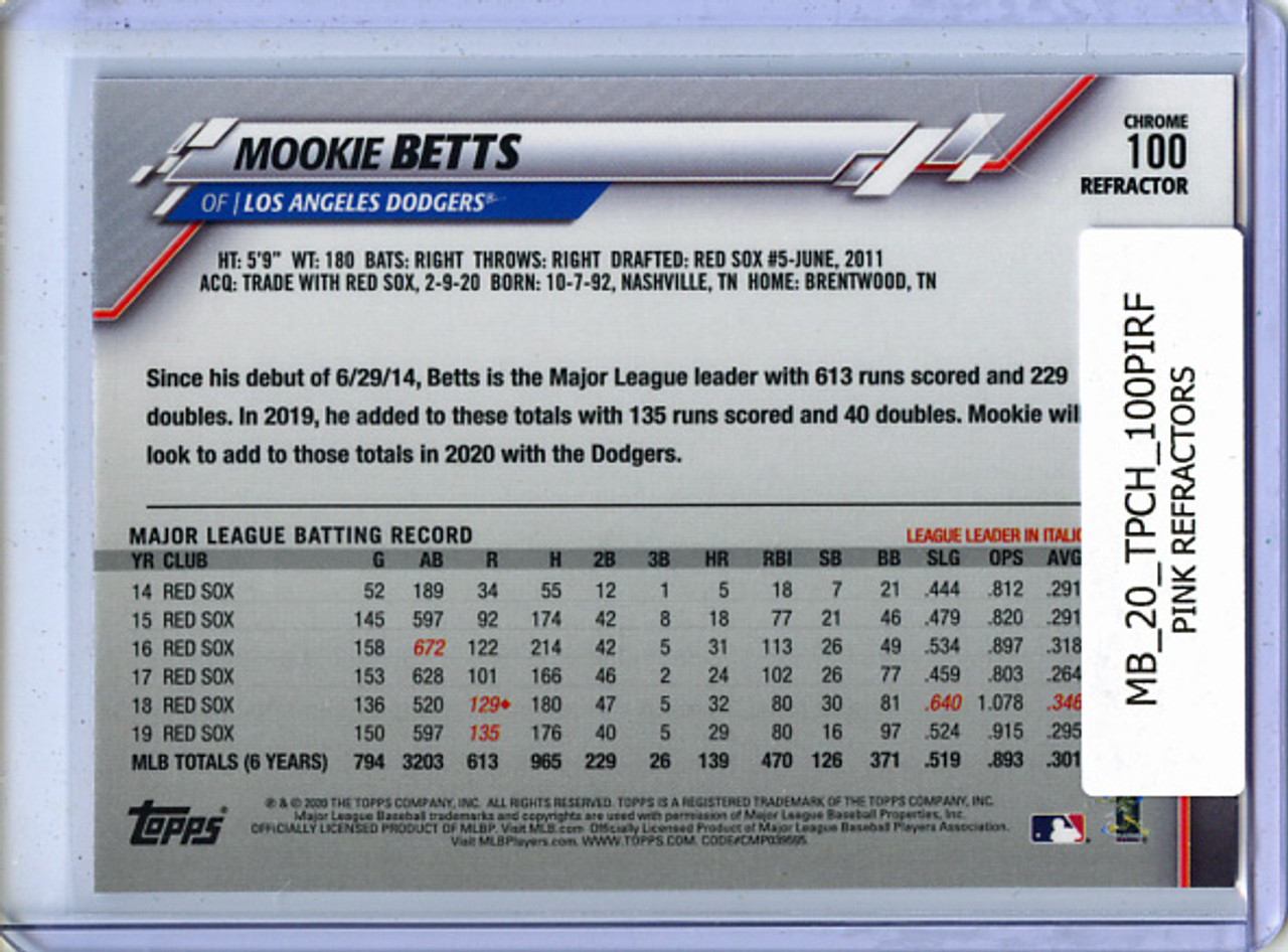 Mookie Betts 2020 Topps Chrome #100 Pink Refractors
