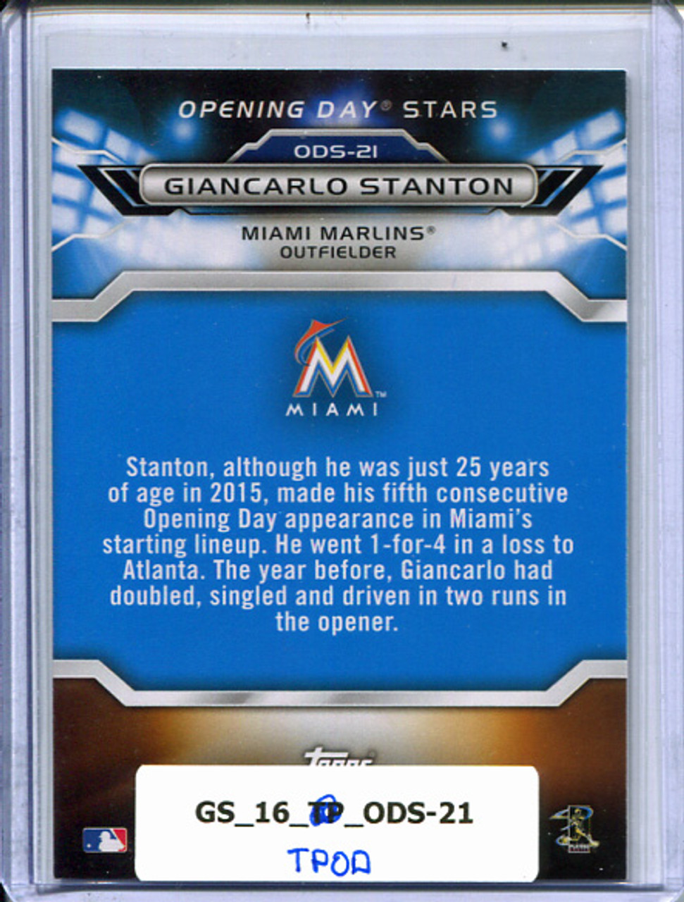 Giancarlo Stanton 2016 Opening Day, Opening Day Stars #ODS-21