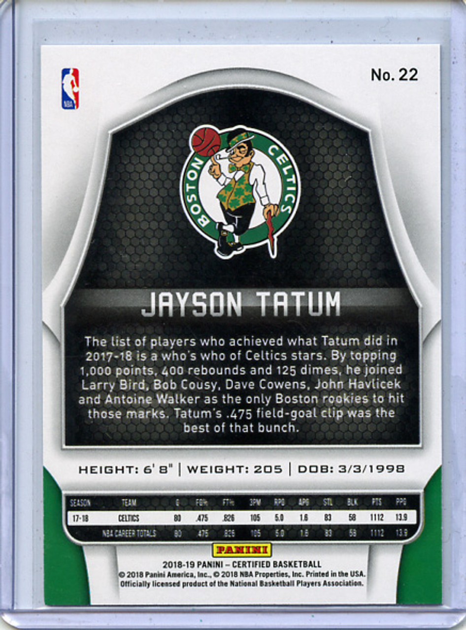 Jayson Tatum 2018-19 Certified #22 Mirror Red (#290/299)