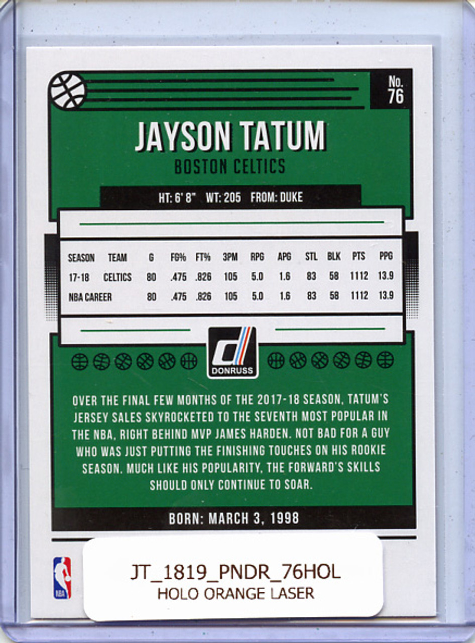 Jayson Tatum 2018-19 Donruss #76 Holo Orange Laser