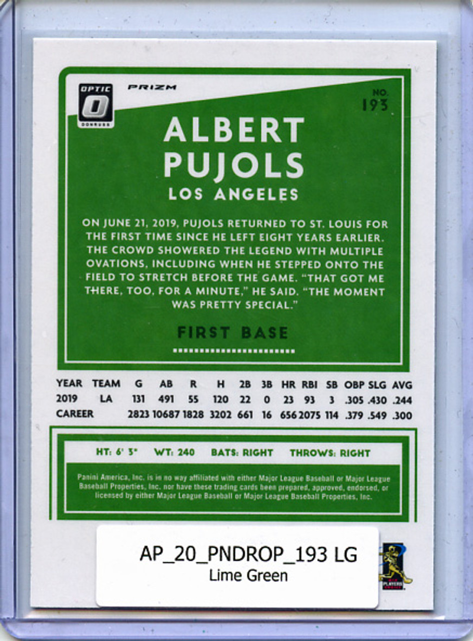 Albert Pujols 2020 Donruss Optic #193 Lime Green