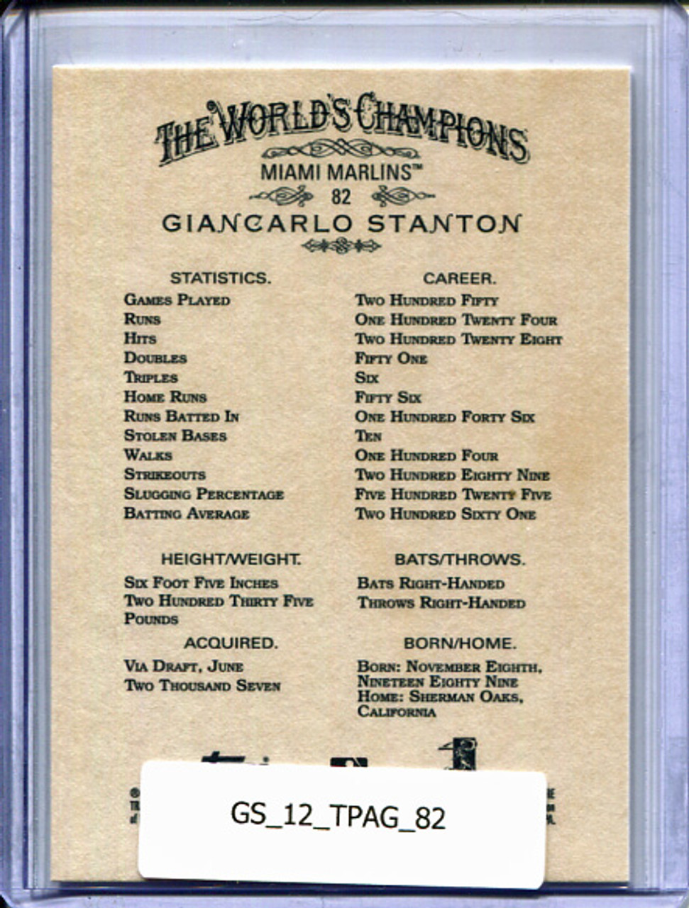 Giancarlo Stanton 2012 Allen & Ginter #82