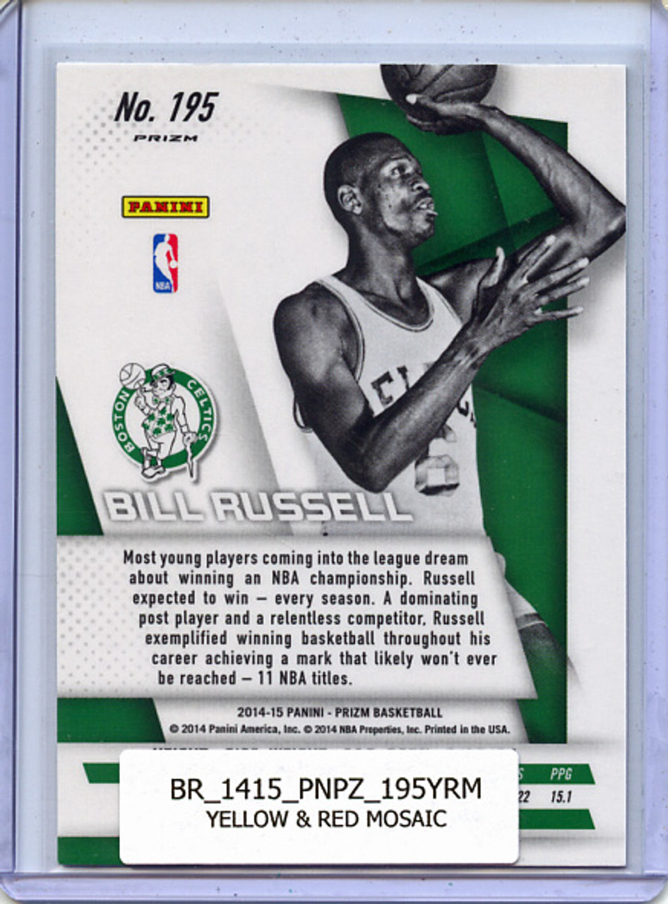 Bill Russell 2014-15 Prizm #195 Yellow & Red Mosaic