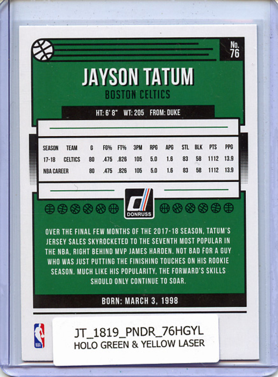 Jayson Tatum 2018-19 Donruss #76 Holo Green & Yellow Laser