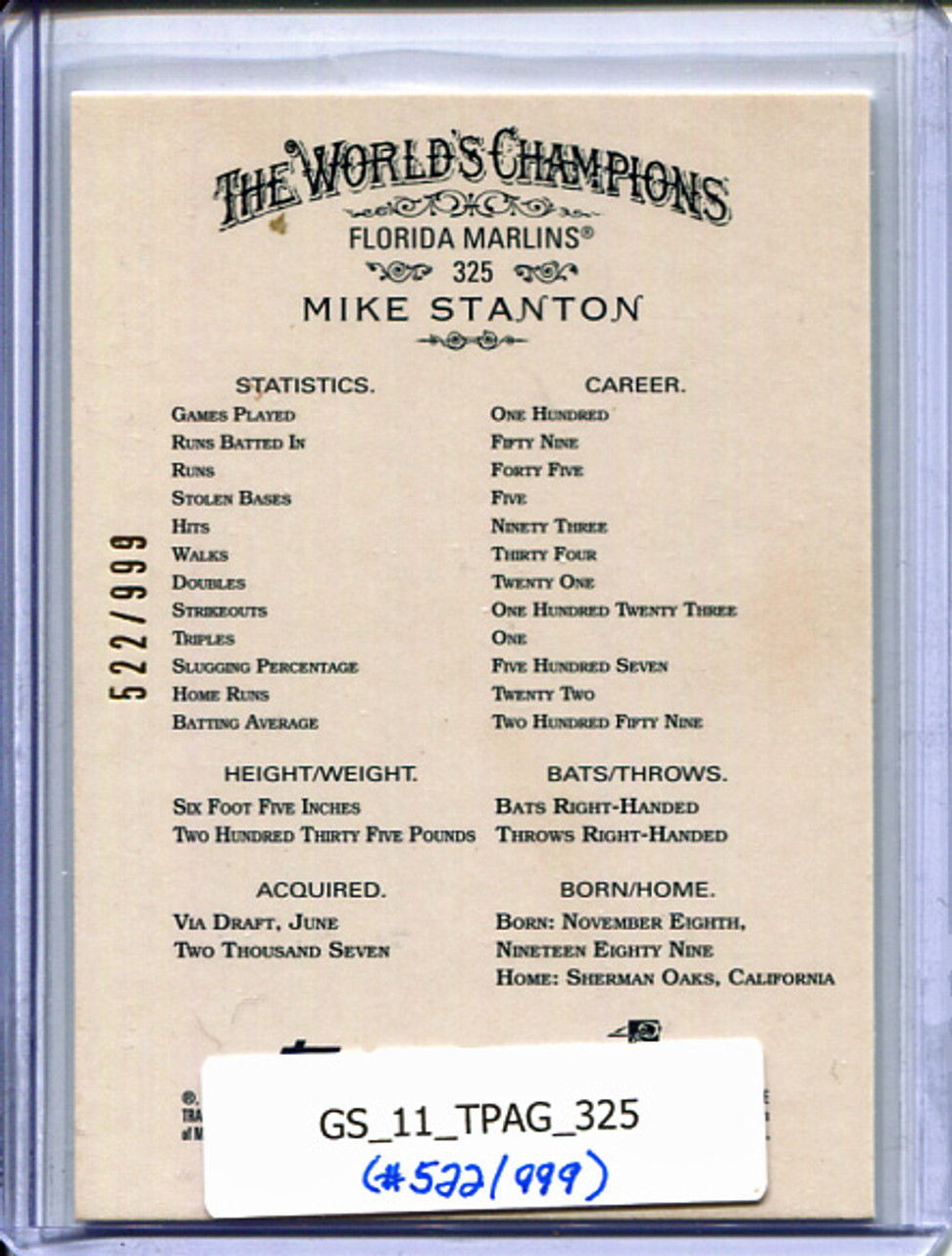 Mike (Giancarlo) Stanton 2011 Allen & Ginter #325 Glossy (#522/999)